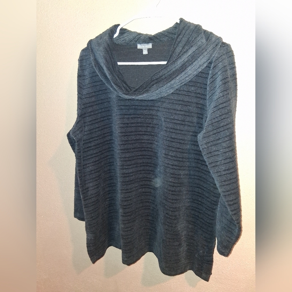 T by Talbots Gray Striped Cowl Neck Pullover Valour  Women's  1XP